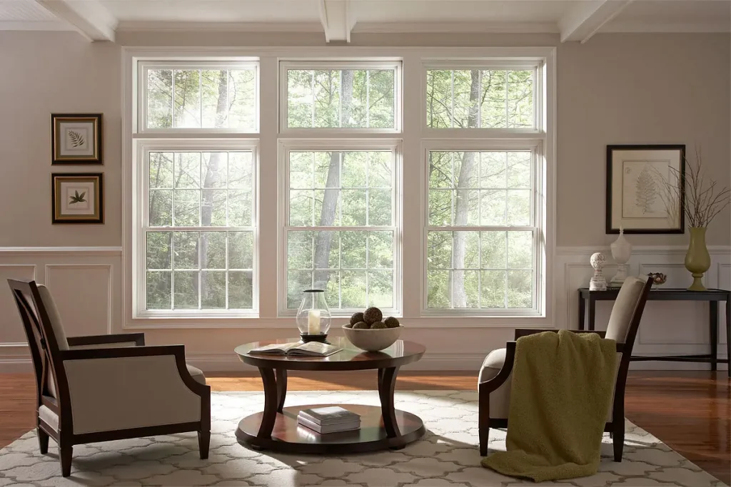 double hung windows in living room