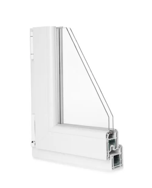 Cross section view of a double-pane window.